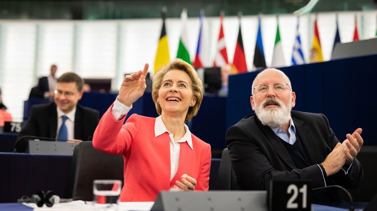 Frans Timmermans and Ursula von der Leyen at the European Parliament