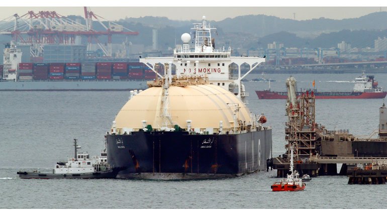 LNG tanker arriving a port in Yokohama, Japan