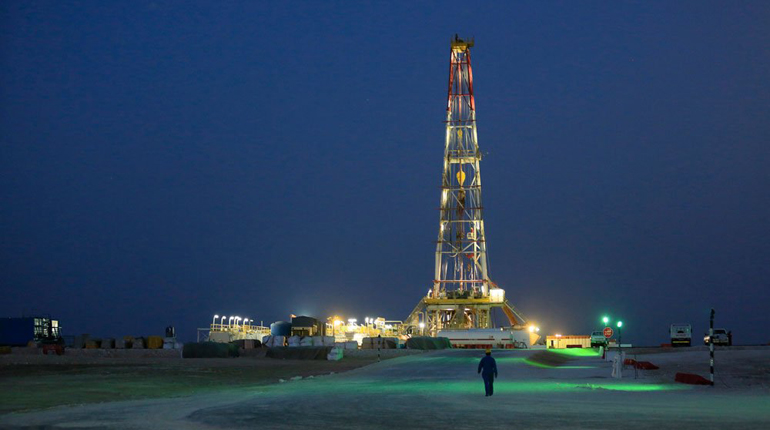 A drilling rig in the Khazzan gas field, Oman