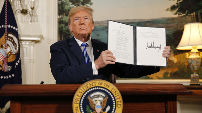 Trump presents his signature on ending the Iran nuclear deal