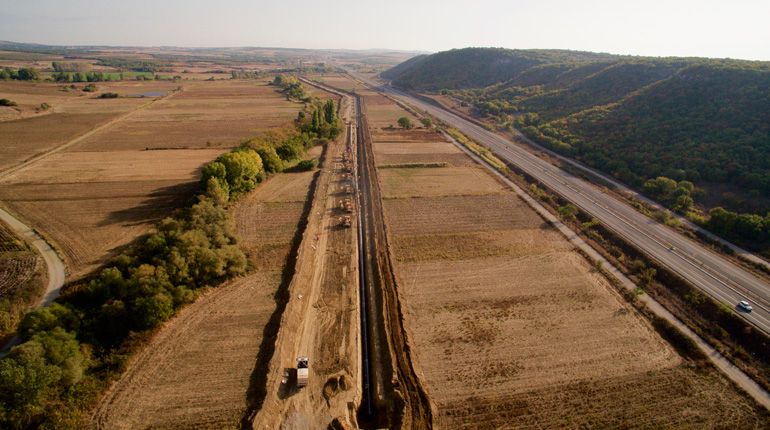 Trans-Adriatic Pipeline welded pipes being lowered in Northern-Greece