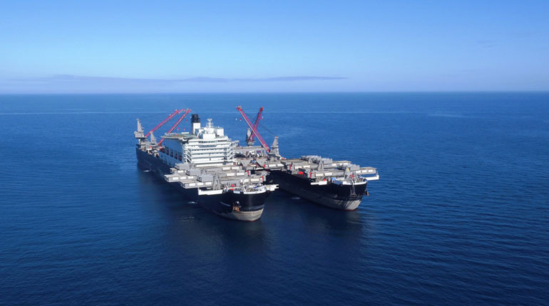 The Pioneering Spirit pipe-laying vessel at work on Turkish Stream.