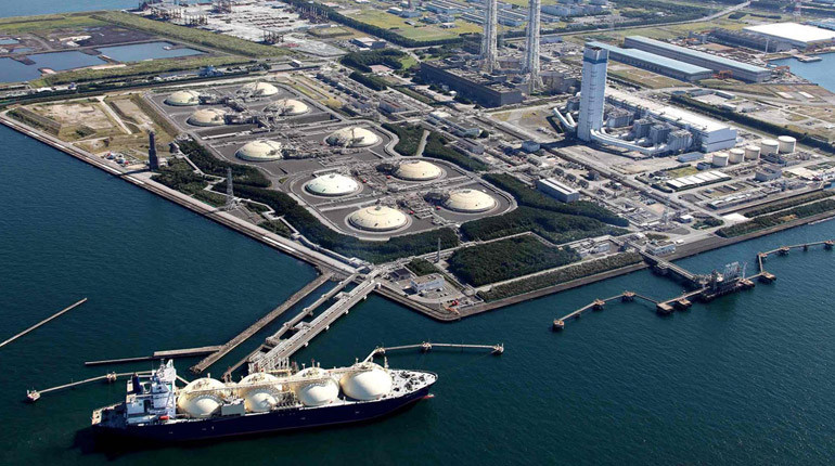 An LNG tanker docked in Japan