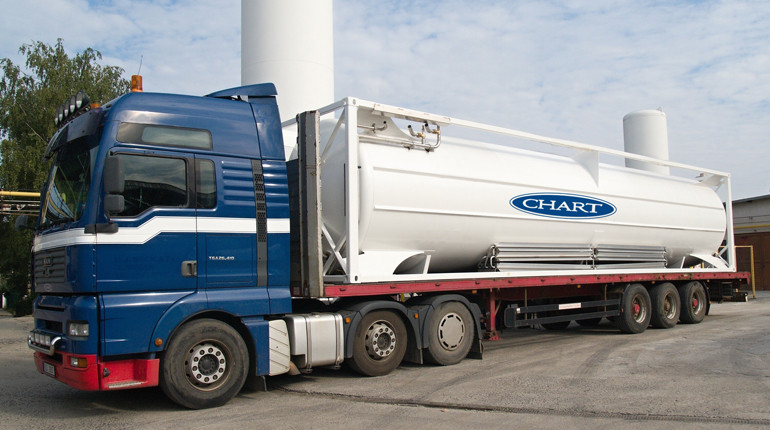 A gas-fuelled HGV in the UK.